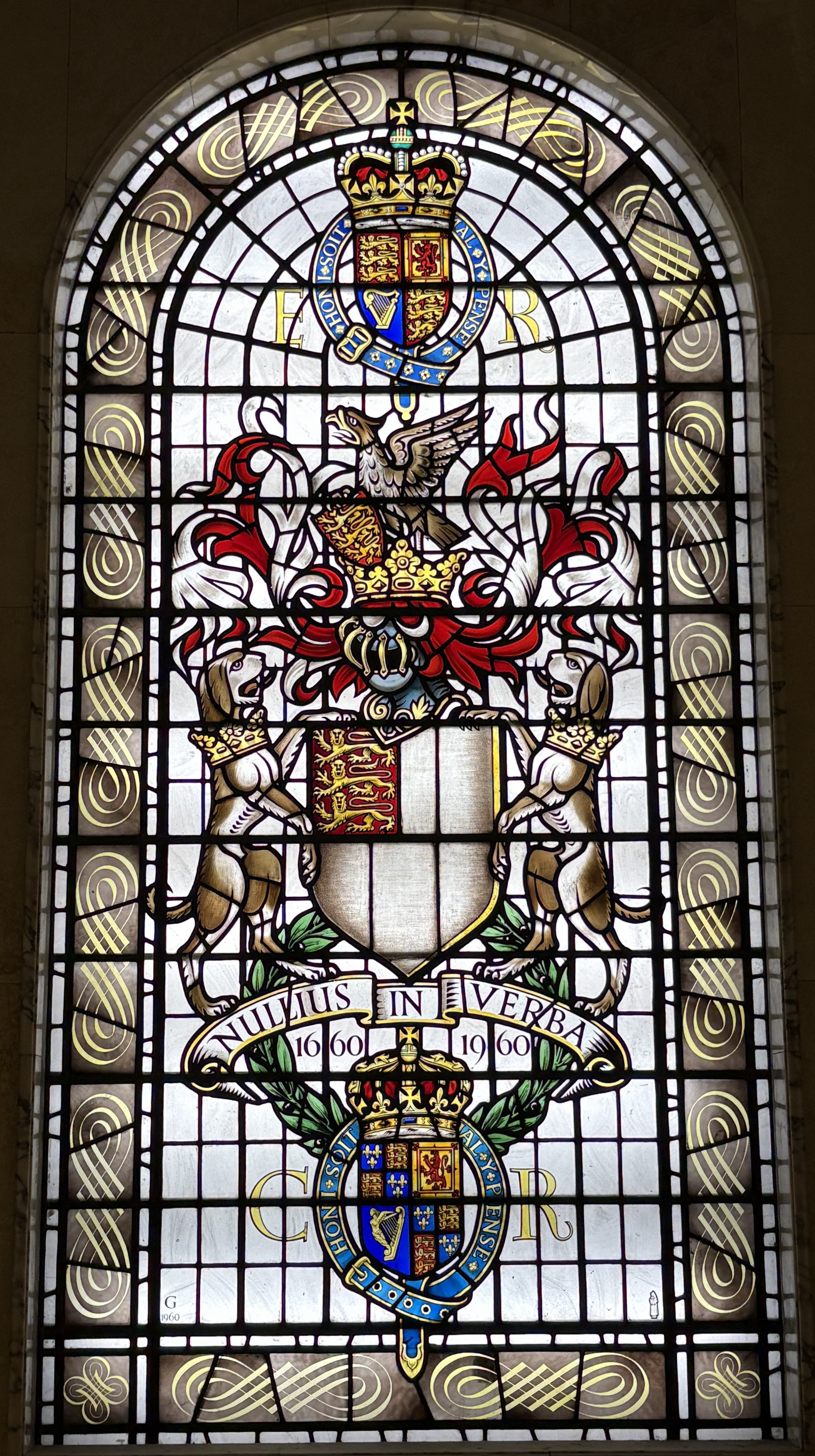 Nullius in verba window at the Royal Society